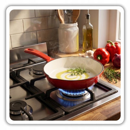 Hage - 3-Delig Keukenset - Braadschaal Gietijzer - Ovenschotel 3,5 L - Geëmailleerde Bakvorm voor Oven - Rechthoekige Vlees- en Gebakschaal - Stevige Ovenvorm met Handgrepen - Warmtebehoudend - Rood
