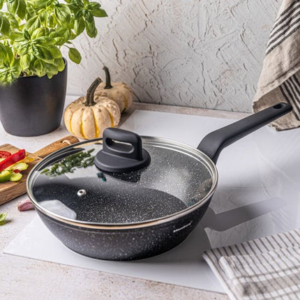 Klausberg marmeren koekenpan 24 cm zwart met glazen deksel