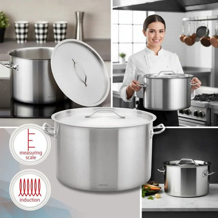 Kookpan - Catering Pan - Extra Grote Soeppan met Deksel - Stockpot - Inductie Geschikt - voor Soep, Pasta & Stoofgerechten - 58L - Ø50 cm - RVS