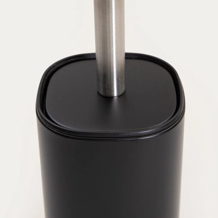 HOMLA - Linea Mat Toiletborstel Houder - WC Borstel - Badkamer Accessoire met Gesloten Container - Hygiënische Toiletborstel Set - Metalen Houder - 9.8 x 9.8 x 35.3 cm - Zwart Mat