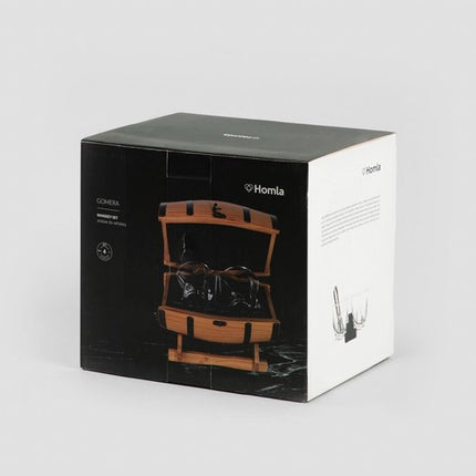 Homla - Gomera Whiskey Set - 4 Delig - Whisky Set met Houten Vat Design - Whiskey Glazen Set met Koelstenen & Tang - Luxe Cadeauset voor Whisky Liefhebbers - Bruin