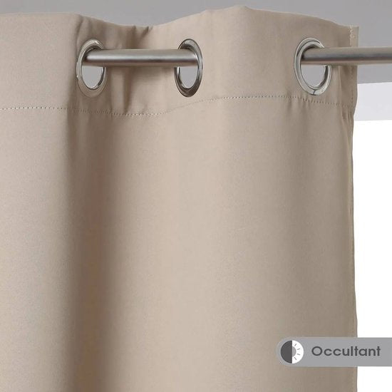 Atmosphera verduisterende gordijnen - set 4 stuks - B135 x L240 cm - beige - geplooid - met ringen - kant en klaar - Set van 2 gordijnen - Volledig verduisterend - Warmteregulerend