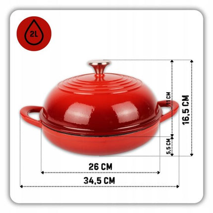 Hage - Broodbakpan - Gietijzeren Broodpan met Deksel - Geëmailleerd & Ovenbestendig - Voor Knapperig Brood, Braden & Bakken - Geschikt voor Inductie & Gas - Inclusief Pannenhouder en Handbeschermers - 2Liters - Ø26 x 16.5 cm - Rood
