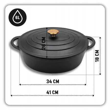 Hage - 2 Delige Set - Gietijzeren Braadpannenset - 2,85 L + 6 L - Geëmailleerde Braadpannen met Deksel - Ovenschalen voor Brood, Vlees en Ovenschotels - Inductie - Dutch Oven - Zwart