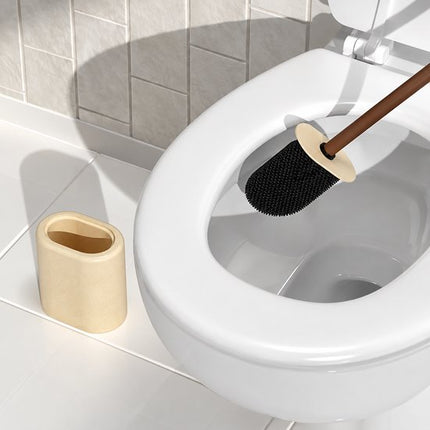 3-Delig Badkamer Accessoireset - Badkamerdecoratie - Badkamer Set - Toiletaccessoires - Wattenschijfjeshouder 10,2 cm - Toiletborstel 39 cm - Zeepschaal 13 cm - Zeepbakje - Polyresin - Beige