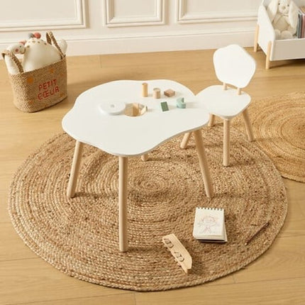 Douceur Organic Kindermeubel - Kindermeubelset - Kindermeubel - 1 Tafel + 2 Stoelen - Set voor Kinderen - MDF & Dennenhout - Wit
