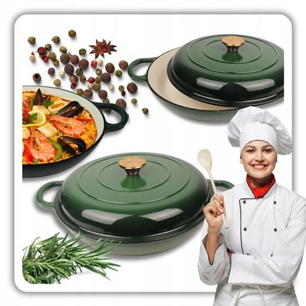 Hage - Braadpan - Geëmailleerde Gietijzeren Braadpan - Cast Iron Casserole - Geschikt voor Inductie, Gas & Oven - Inclusief Pannenonderzetter & Handgreepbeschermers - 3 Liters - Ø30 x 10.5 cm - Donkergroen