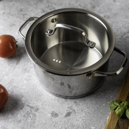 Roestvrijstalen kookpan 18 cm, 2,6 liter, met glazen afgietdeksel