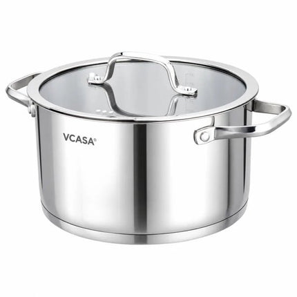 Vcasa kookpan 16 cm met glazen afgietdeksel en maataanduiding, 1,8 liter, rvs