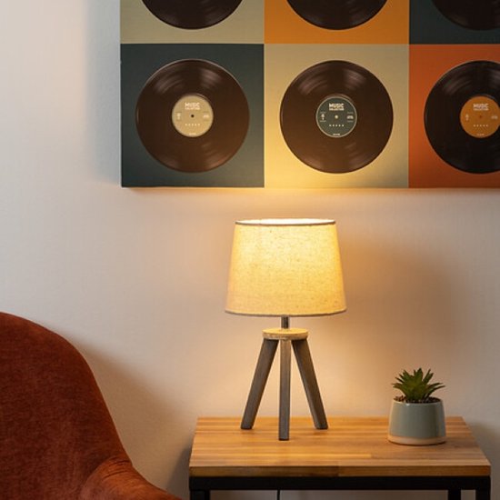 Atmosphera - Tafellamp - Nachtlamp - Mini Tafellamp met Houten Poten - Design Bedlamp - Sfeerverlichting Binnen - Kleine Tafellamp Modern - E14 - 25W - Hout - ca. Ø18.5 x 30.5-32 cm - Ivoor