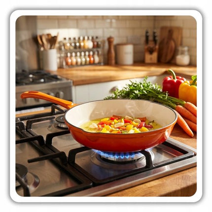 Hage - 3-Delig Keukenset - Ovenschaal 3,5 L - Gietijzeren Bakvorm met Emaille - Rechthoekige Braadschaal voor Oven - Vlees, Gebak en Ovenschotels - Stevige Bakschotel met Handgrepen - Gelijkmatige Warmteverdeling - Oranje
