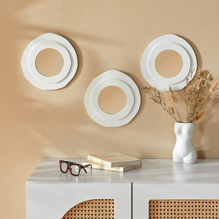 Wandspiegels - Badkamerspiegels - Set van 3 - Ronde Wandspiegels - MDF Decoratieve Spiegels - Moderne Wanddecoratie voor Woonkamer, Hal, Slaapkamer & Badkamer - Ø25 cm - Wit