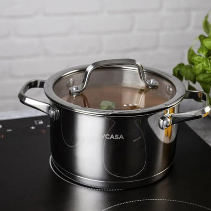 Vcasa RVS kookpan 20 cm met glazen afgietdeksel, 3,4 liter, alle warmtebronnen