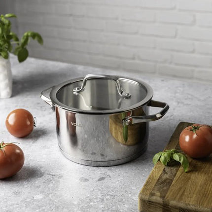 Roestvrijstalen kookpan 18 cm, 2,6 liter, met glazen afgietdeksel
