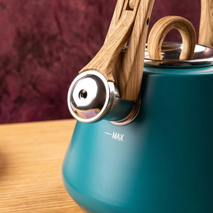 Klausberg - KB-9063 - Fluitketel 2.5L - RVS Waterketel - Matte Afwerking - Met Fluit - Afneembaar Deksel - Inductie - Gas - Elektrisch - Keramisch - Theeketel voor Koffie en Thee - Brede Voet - Turquoise Blauw