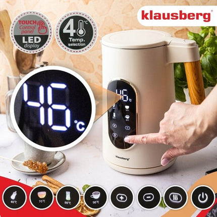 KLAUSBERG KB-9005 Elektrische Waterkoker 1,7 Liter – RVS 304 – Touch Display – Temperatuurregeling – 2200W