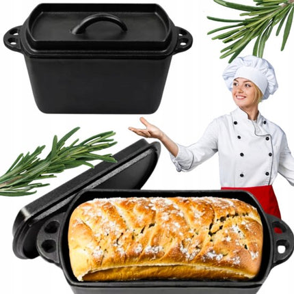 Hage - Gietijzeren Bakvorm met Deksel - Broodbakvorm - Cakevorm - Patévorm - Rechthoekige Bakvorm - Gietijzer - Ovenbestendig - Warmtebehoud - Voor Zelfgebakken Brood, Cake en Ovenschotels - 3.5 Liter - 29 x 11 x 13cm - Zwart