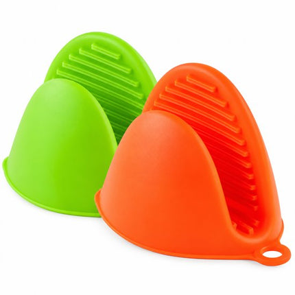 Kinghoff - 2-Delig Siliconen Ovenwanten - Mini Pannenlappen - Hittebestendig van -60°C tot 260°C - Antislip - Vaatwasserbestendig - Voor Hete Pannen, Ovenschalen, Deksel en Magnetron - Keukenaccessoires - 8.5 x 7.8 cm - Groen of Oranje