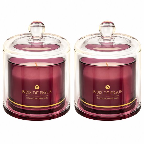 Geurkaars - Set van 2 - Kaars - Vijgengeur - 240 g per Kaars - Kaars in Glas - Geurkaars met Glazen Stolp - Fruity & Houtachtig Aroma - 40 Uur Brandtijd - 1 Lont - Voor Woonkamer, Slaapkamer en Cadeau - Paars