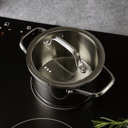 Vcasa kookpan 16 cm met glazen afgietdeksel en maataanduiding, 1,8 liter, rvs