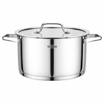 Rvs kookpan 24 cm, 5,8 liter, met glazen afgietdeksel en maataanduiding