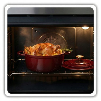 Hage - Braadpan - Geëmailleerde Gietijzeren Braadpan - Casserole - Geschikt voor Inductie, Gas & Oven - Inclusief Pannenonderzetter & Handgreepbeschermers - 3 Liter - Ø22 x 9.5 cm - Rood