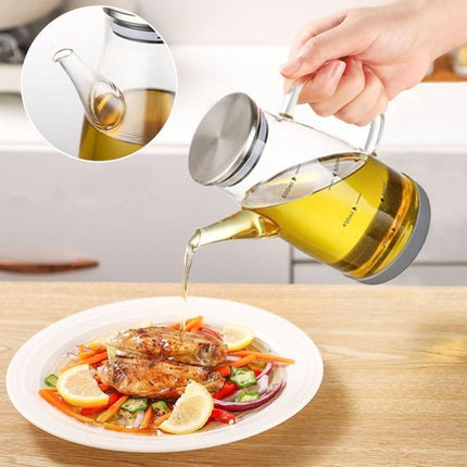 Classic Borosilicate Glass Oil Bottle with Lid and Rubber Base - Dressing Holder for Glass Vinegar - 600ml