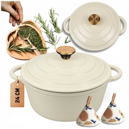 HAGE Gietijzeren Emaille Pan 24cm 4L - Cream