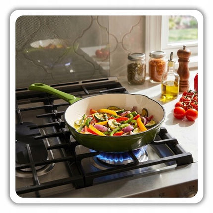Hage - Gietijzeren Kookset 4-Delig - Braadpan 5L 26 cm met Deksel & Koekenpan 20 cm - 2 Zout- en Pepermolens 100 ml - Geëmailleerd - Inductie, Gas & Oven - Keramische Maalschijven - Olijfgroen