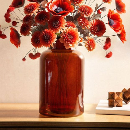 Homla - Tenno Bloemenvaas - Decoratieve Vaas - Modern Design - Groot Glazen Vaas voor Droogbloemen & Boeket- Scandinavisch Interieur - Stijlvolle Woonaccessoire - Ø14.5 x 25.5 cm - Bruin