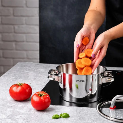 Vcasa kookpan 18 cm met glazen afgietdeksel, rvs, 2 liter, alle warmtebronnen