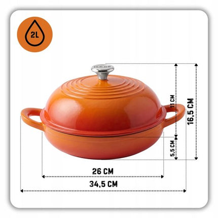 Hage - Broodbakvorm Gietijzer - Geëmailleerde Broodpan met Deksel - Voor Brood Bakken, Gratins & Stoofgerechten - Geschikt voor Gas, Inductie, Keramisch & Oven - Gelijkmatige Warmteverdeling - 2Liters - Ø26 x 16.5 cm - Oranje