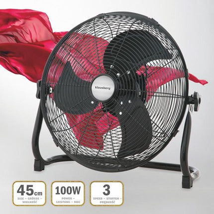 Klausberg 7517 - vloerventilator 45 cm - Zwart - 100W - 3 snelheden
