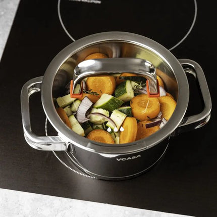 Vcasa kookpan 16 cm met glazen afgietdeksel, 1,6 liter, rvs