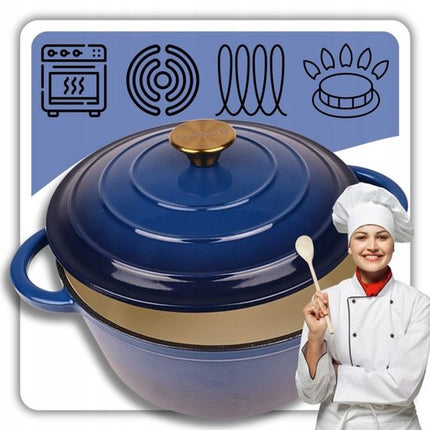 Hage - Braadpan - Geëmailleerde Gietijzeren Braadpan - Casserole - Geschikt voor Inductie, Gas & Oven - Inclusief Pannenonderzetter & Handgreepbeschermers - 4 Liter - Ø24 x 12 cm - Blauw