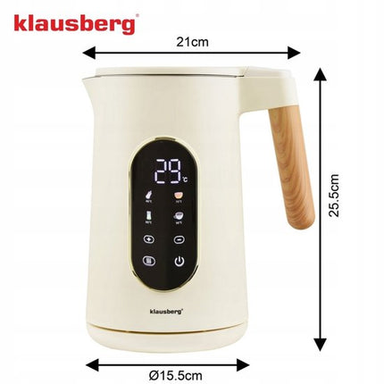 KLAUSBERG KB-9005 Elektrische Waterkoker 1,7 Liter – RVS 304 – Touch Display – Temperatuurregeling – 2200W