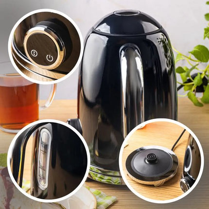 Klausberg - Waterkoker - Elektrische Waterkoker - Waterkoker - Thee Waterkoker met Thermometer - Warmhoudfunctie - RVS - 1.7L - 2200W - Zwart