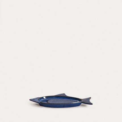 Homla - Talma Knoflookrasp Schaaltje - Knoflook Rasp Bord met Geribbelde Bodem - Serveerschaal voor Knoflook, Gember & Dips - Rasp Schaal Keuken Accessoire - Keramiek - 5 x 17 cm - Donkerblauw