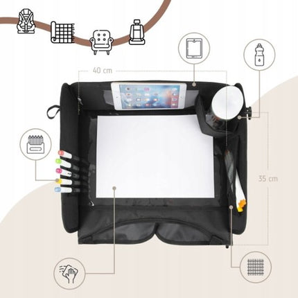 Sipo - Kinder Autostoel Reistafel Opvouwbaar - Auto Organizer voor Kinderen met Tablet Houder 11 inch - Reis Tafel Auto Stoel met Opbergvakken - Universele Car Travel Tray - ca. 40 x 35 x 13 cm - Zwart