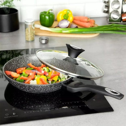 Klausberg 7039 koekenpan met glazen deksel Ø24 cm, marmer coating, alle warmtebronnen