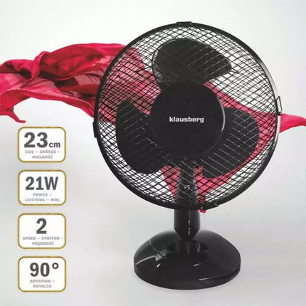 Klausberg 7473 - tafelventilator - zwart - 23 cm - 21W