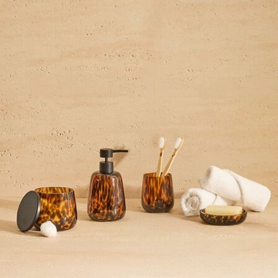 Zeepdispenser Dotty - 400 ml Glas - Bruin Rond Met Pomp - Zeeppomp - Handzeepdispenser - Hervulbaar - Navullen