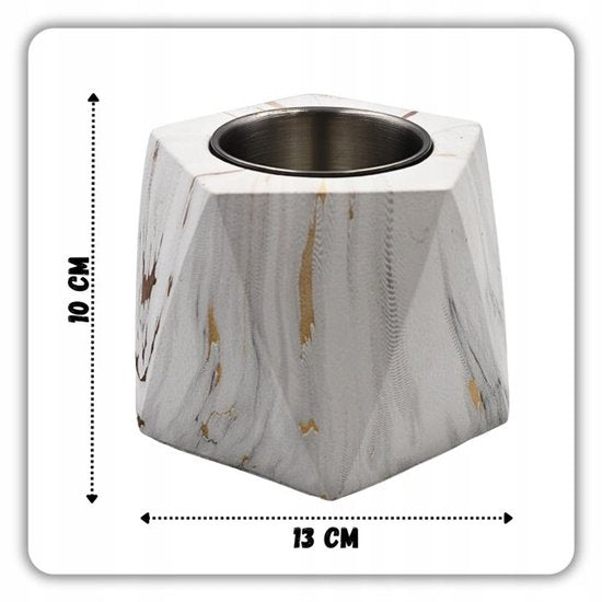 Hage - Tafelhaard - Biohaard - Vrijstaande Bio-Ethanol Tafelhaard - Rookvrije Sfeerhaard voor Binnen & Buiten - Vrijstaand - 13 x 10 cm –- Wit Marmerlook met Gouden Accenten