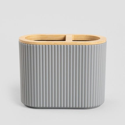 Homla - Loreto Badkameraccessoireset - Badkamer Accessoire Set - 5 Delig - Complete Badkamer Set met Bamboe - Zeepdispenser - Tandenborstelhouder - WC Borstel - Moderne Badkamer Accessoires - Grijs