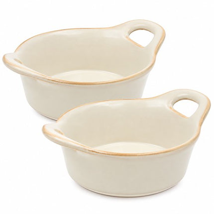 Serveerschaaltjes - Ontbijtkommetjes - Schaaltjes Set van 2 - Ovenbestendig - Magnetronbestendig - Vaatwasserbestendig - Voor Snacks, Dessert en Bijgerechten - 250ml - Aardewerk - Ø12 cm - Beige