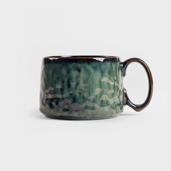 Homla - Mok - Koffiemok - Keramische Koffiemok - Steengoed Theemok - Moderne Beker - Laag Model - 450 ml - Donkergroen