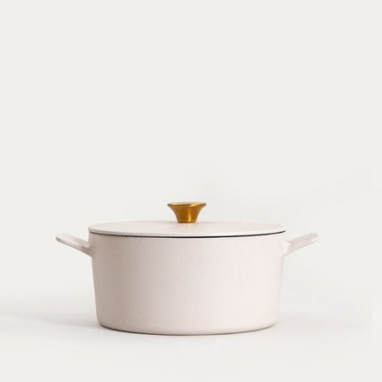 Homla - Andreas Cast Iron Pot - Gietijzeren Braadpan - Inclusief Deksel – Geschikt voor Alle Warmtebronnen & Oven - 5L - Ø25 x 11.5 cm - Beige Mat
