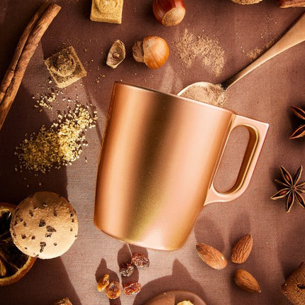 Luminarc Koffiemokken Monaco - 6x stuks - Hard Glas - caramel bruin - 250 ml - 9 cm - Flashy metallic finish