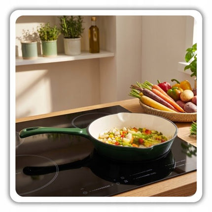 Hage - 4-Delig Keukenset - Geëmailleerde Gietijzeren Kookset - 5L Braadpan 26 cm met Deksel & 20 cm Koekenpan - 2 Handmatige Kruidenmolens 100 ml - Inductie, Gas & Oven - Keramische Maalschijven - Flesgroen