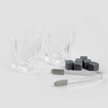 Homla - Gomera Whiskey Set - 4 Delig - Whisky Set met Houten Vat Design - Whiskey Glazen Set met Koelstenen & Tang - Luxe Cadeauset voor Whisky Liefhebbers - Bruin